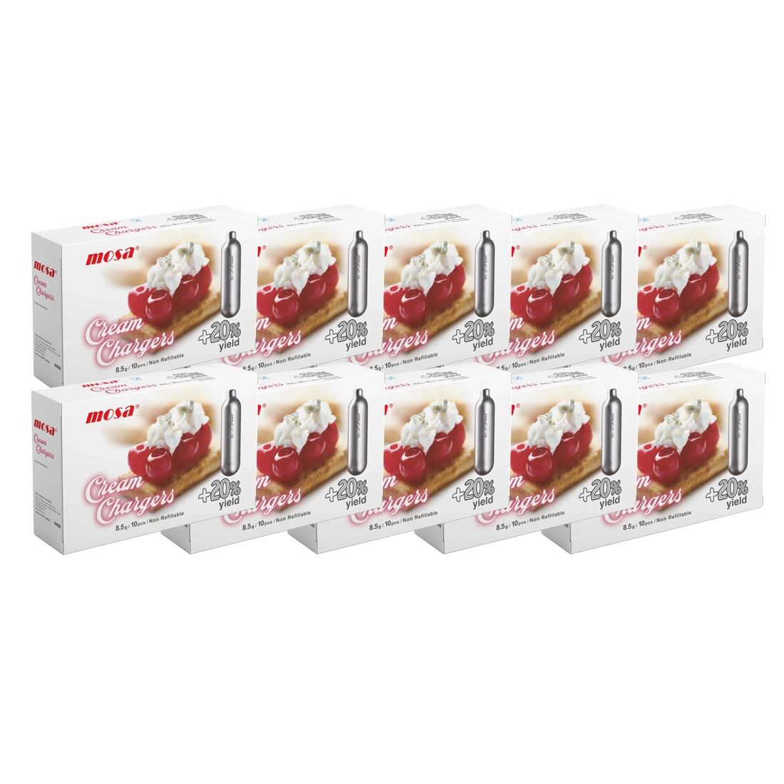 Cream Chargers by Mosa - 10 Boxes of 10 N2O 8.5g (100 Cartridges)
