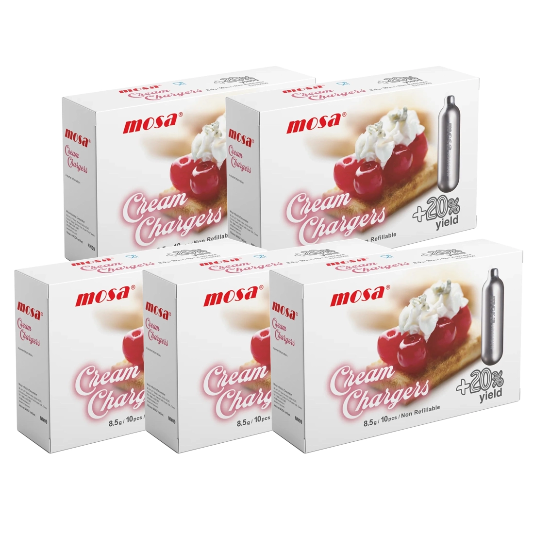 Cream Chargers by Mosa - 5 Boxes of 10 N2O 8.5g (50 Cartridges)
