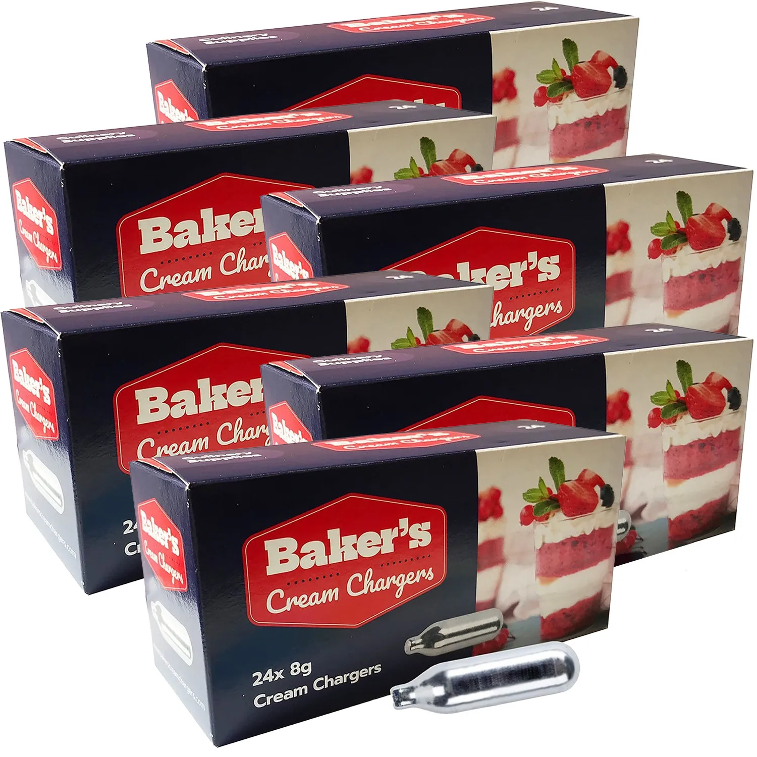 Cream Chargers by Bakers    144 (Pack of 24 x 6) Made in Europe