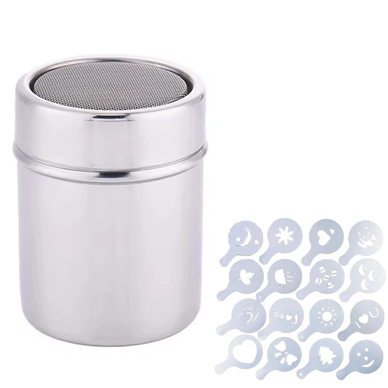 Cocoa Shaker With Fine Mesh and Stencils (Stainless Steel) - Small