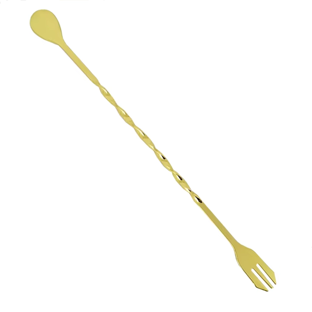 Stainless Steel Cocktail Mixing Spoon with Fork - Gold Coloured